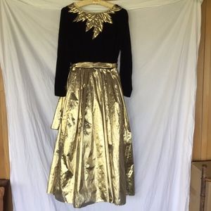 Victor Costa Gold Lame and Velvet Gown